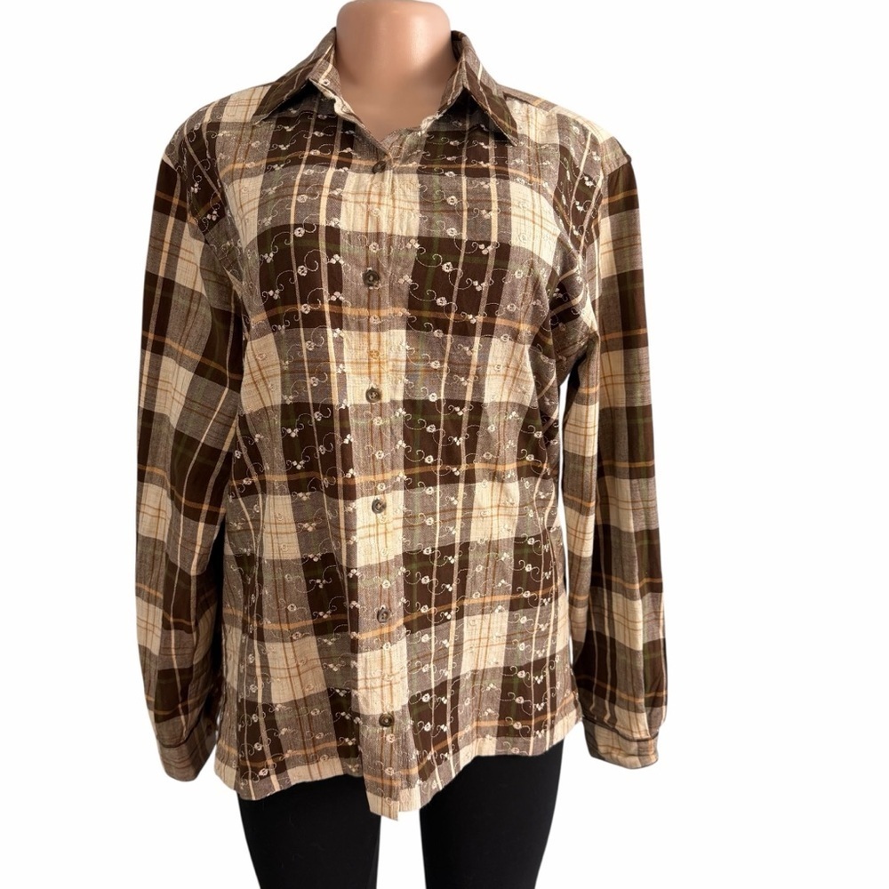 3/$30 ☀️ Cascade Blues Vintage Brown Plaid Embroidered Shirt
